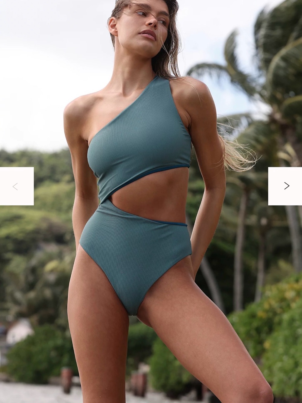 Free People Asymmetric One-Shoulder Cutout One-Piece Swimsuit in Teal Blue